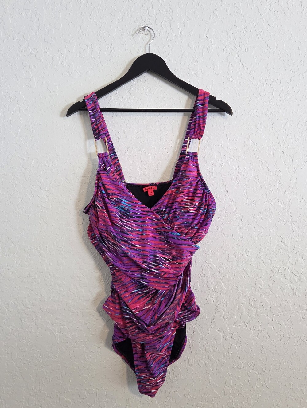 Spanx One Piece Tummy Control Ruched Abstract Draped Swimsuit
